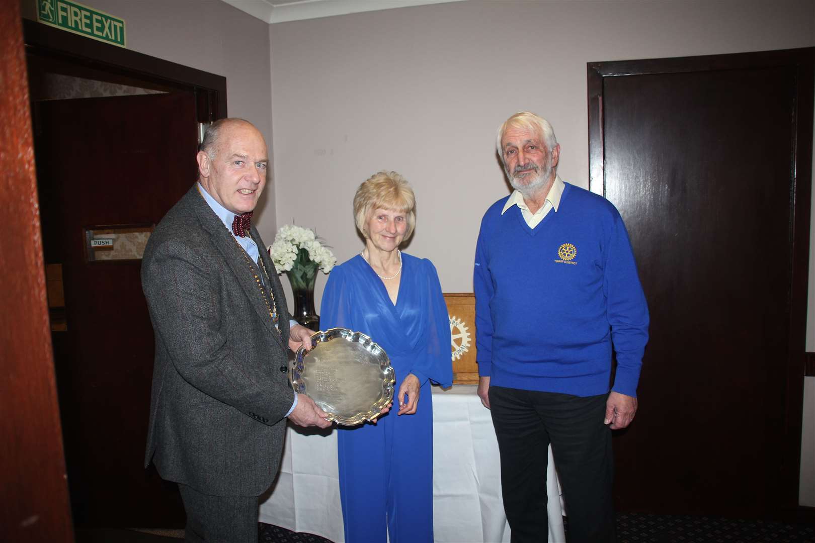 Turriff Citizen Of The Year Pearl Hendry receives her accolade from Rotary president Olin Thores and rotarian Robert Pirie. Picture: Kirsty Brown