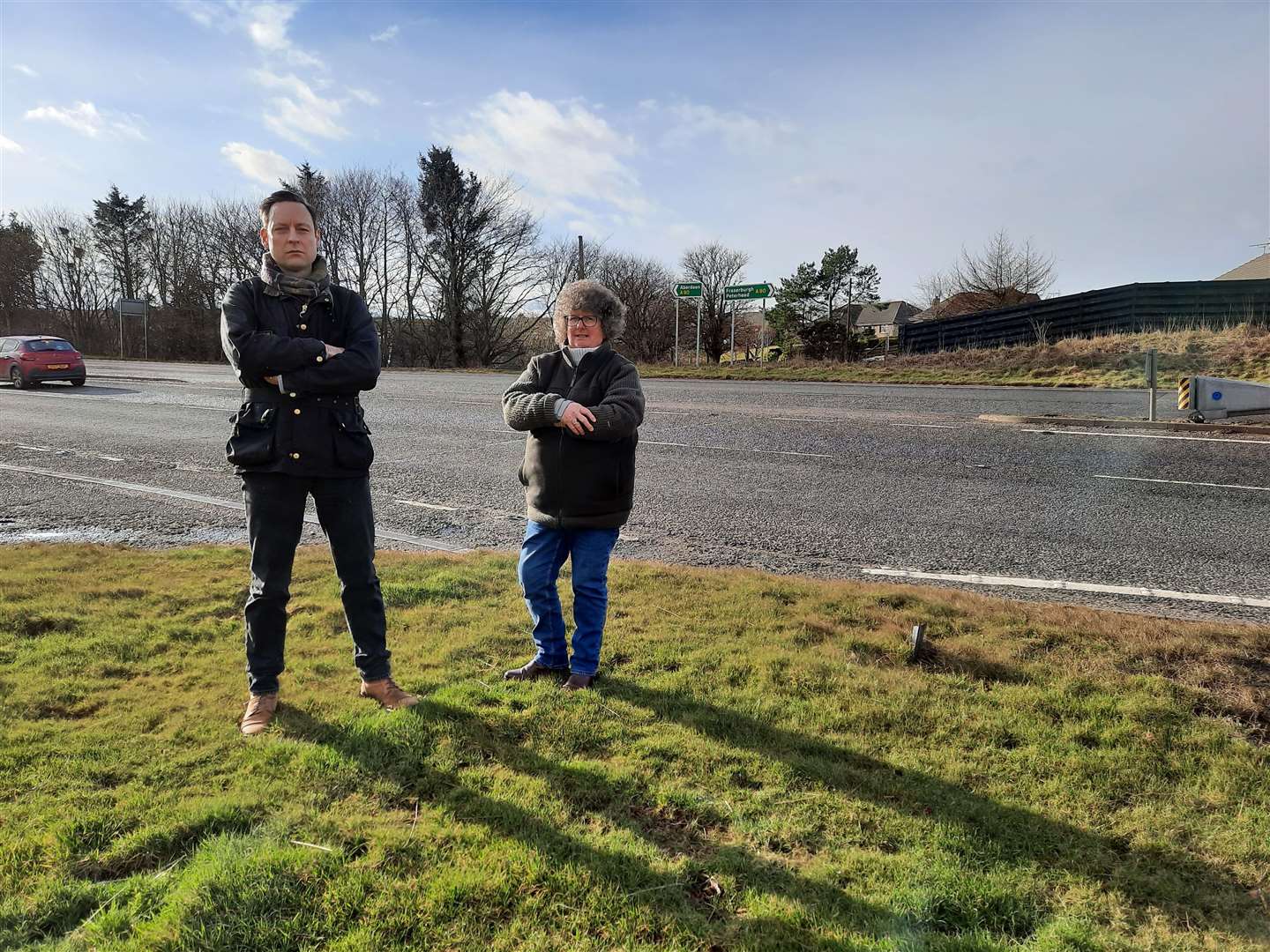 MSP Liam Kerr and councillor Gillian Owen at the Tipperty junction on the A90 road.