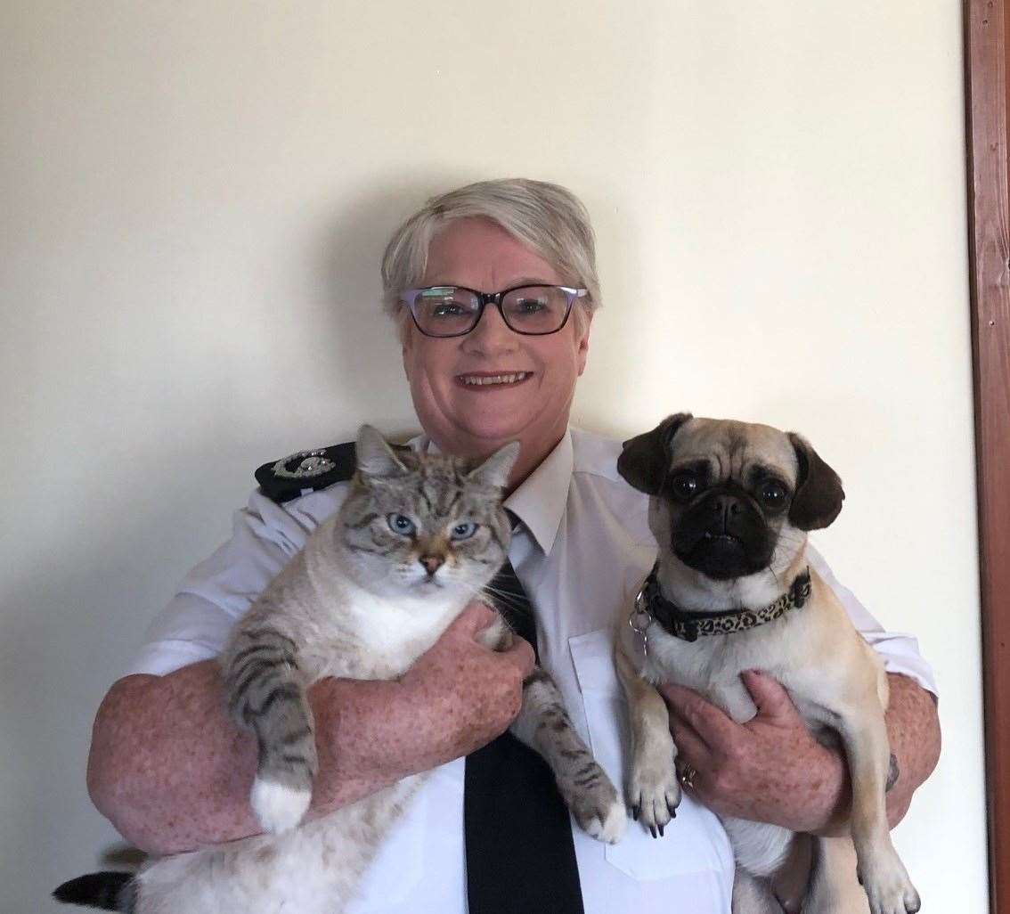 Sharon Comrie with Mac the cat and Bella the dog. Picture: SSPCA