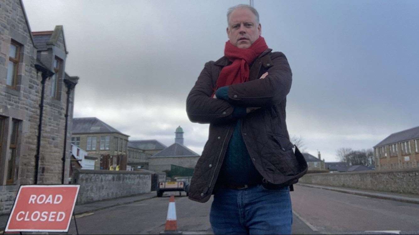 Councillor Neil McLennan stands at the road closure caused by storm damage to BCHS. Picture: Councillor Neil McLennan