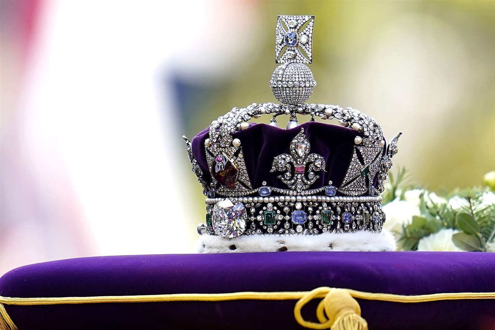 The Imperial State Crown on the Queen’s coffin (Andrew Matthews/PA)