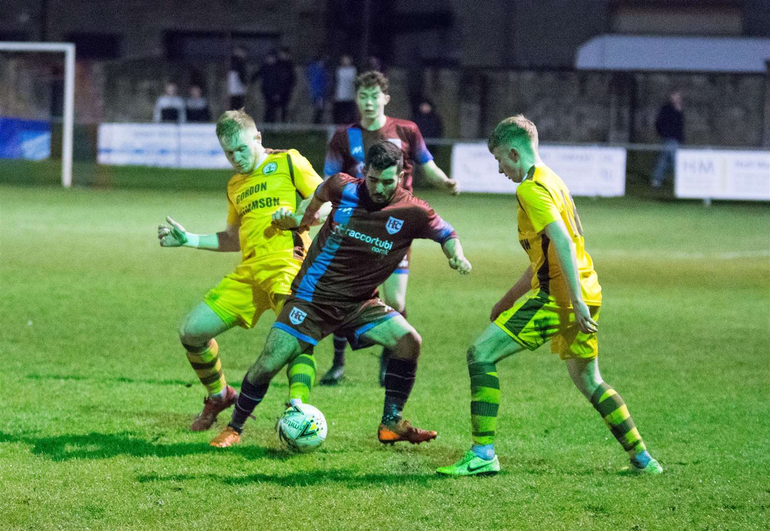Craig MacAskill sandwiched between Callum Howarth and Joe Gauld...Keith FC v Forres Mechanics at Kynoch Park...Picture: Becky Saunderson..