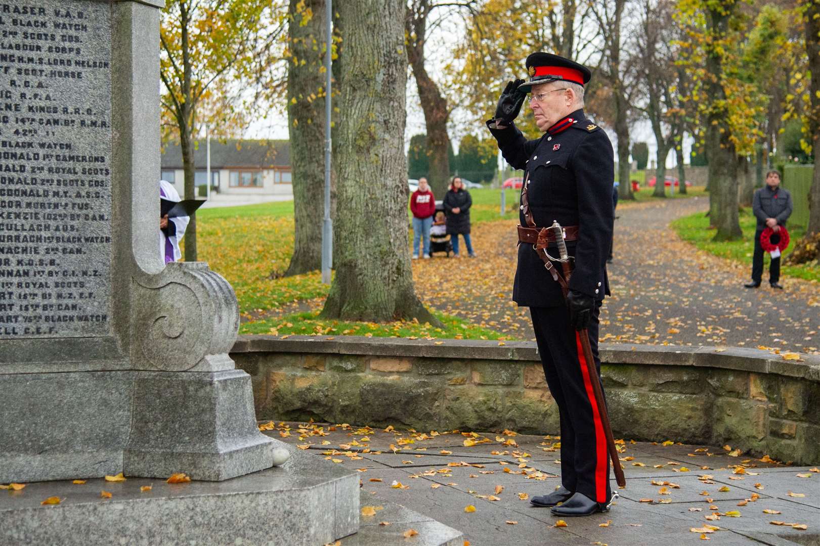 Deputy Lord Lieutenant of Moray Ian Urquhart lays a wreath at the New Elgin War Memorial during a short service on Remembrance Sunday 2020. Picture: Daniel Forsyth.