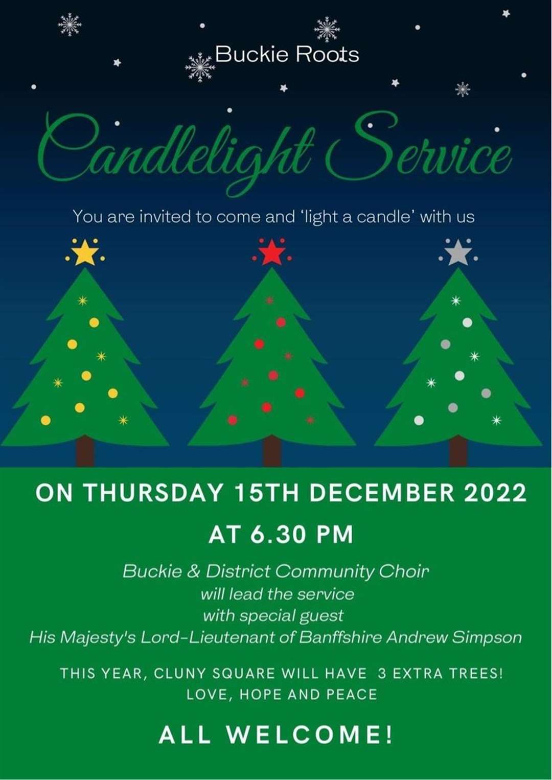 All are welcome at the Buckie candlelight service on December 15.
