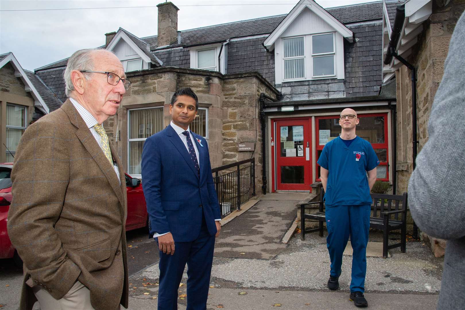 Discussions between long-time local health campaigner Leon Stelmach (left), shadow spokesperson for health and social care Dr Sandesh Gulhane (second left) and Dr David Rathband at Keith's Turner Memorial Hospital and Heath Centre. Picture: Daniel Forsyth.