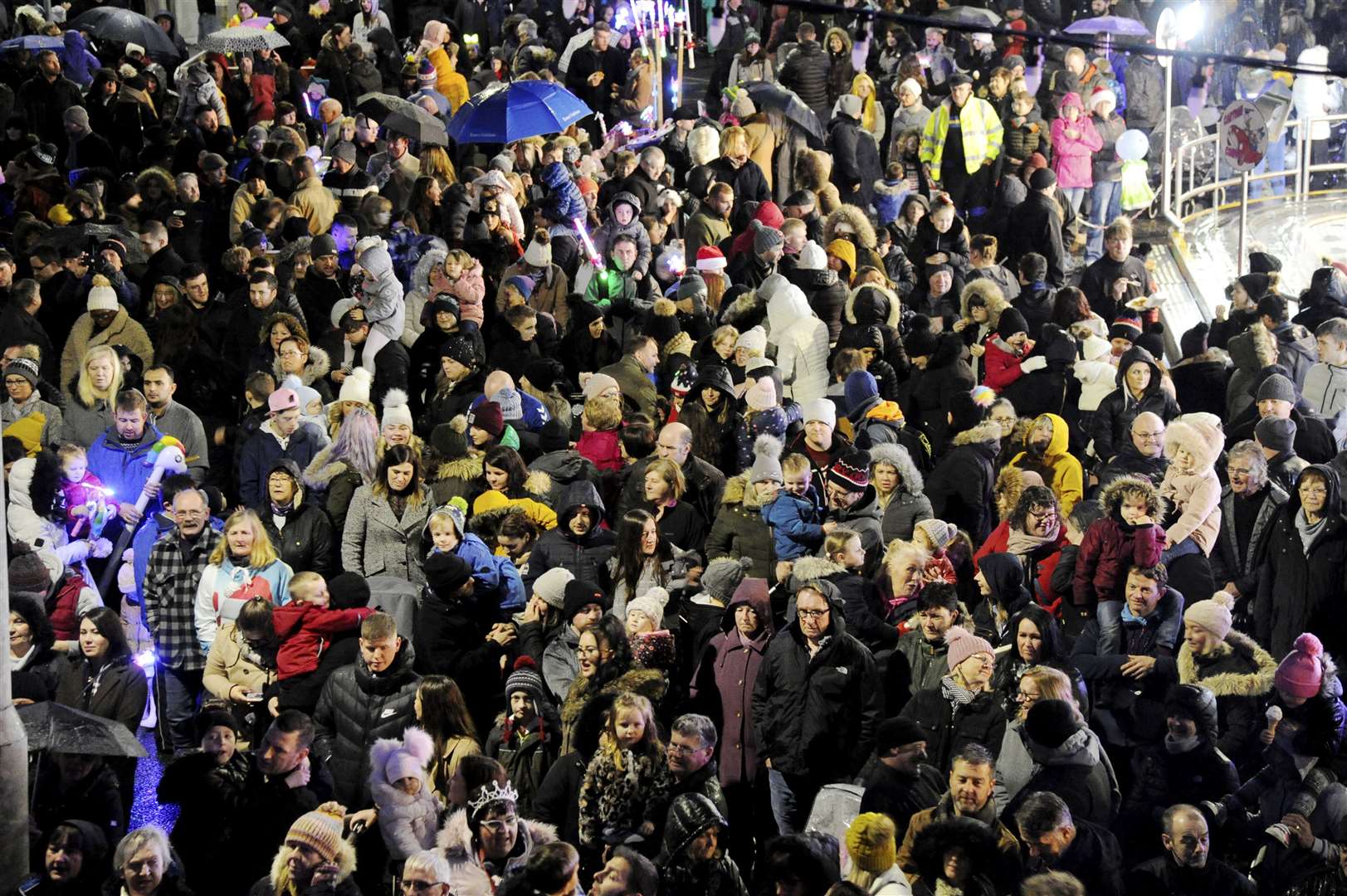 The crowd eagerly await the switch-on of Buckie's Christmas lights in 2019. Picture: Eric Cormack.