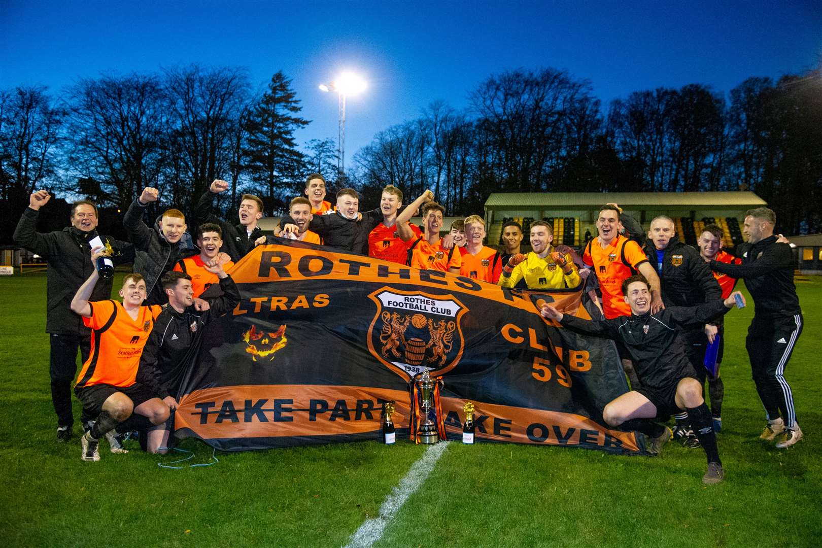Holders Rothes celebrate their Highland League Cup final success last October. Picture: Daniel Forsyth..