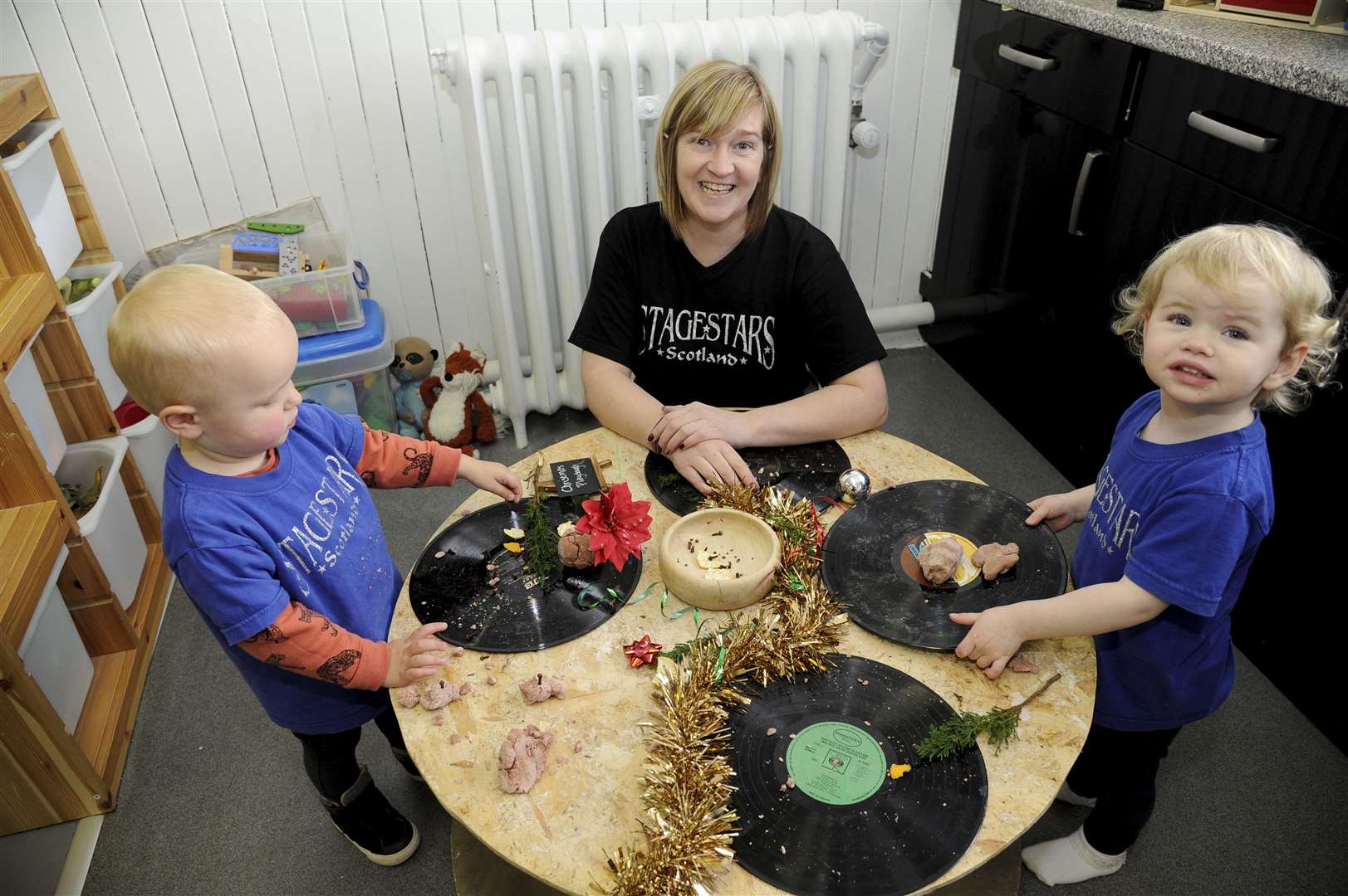 Amelia Blackhall (right) and Sonny Gordon (left) with nursery nurse Tracey Mathieson. Picture: Eric Cormack.