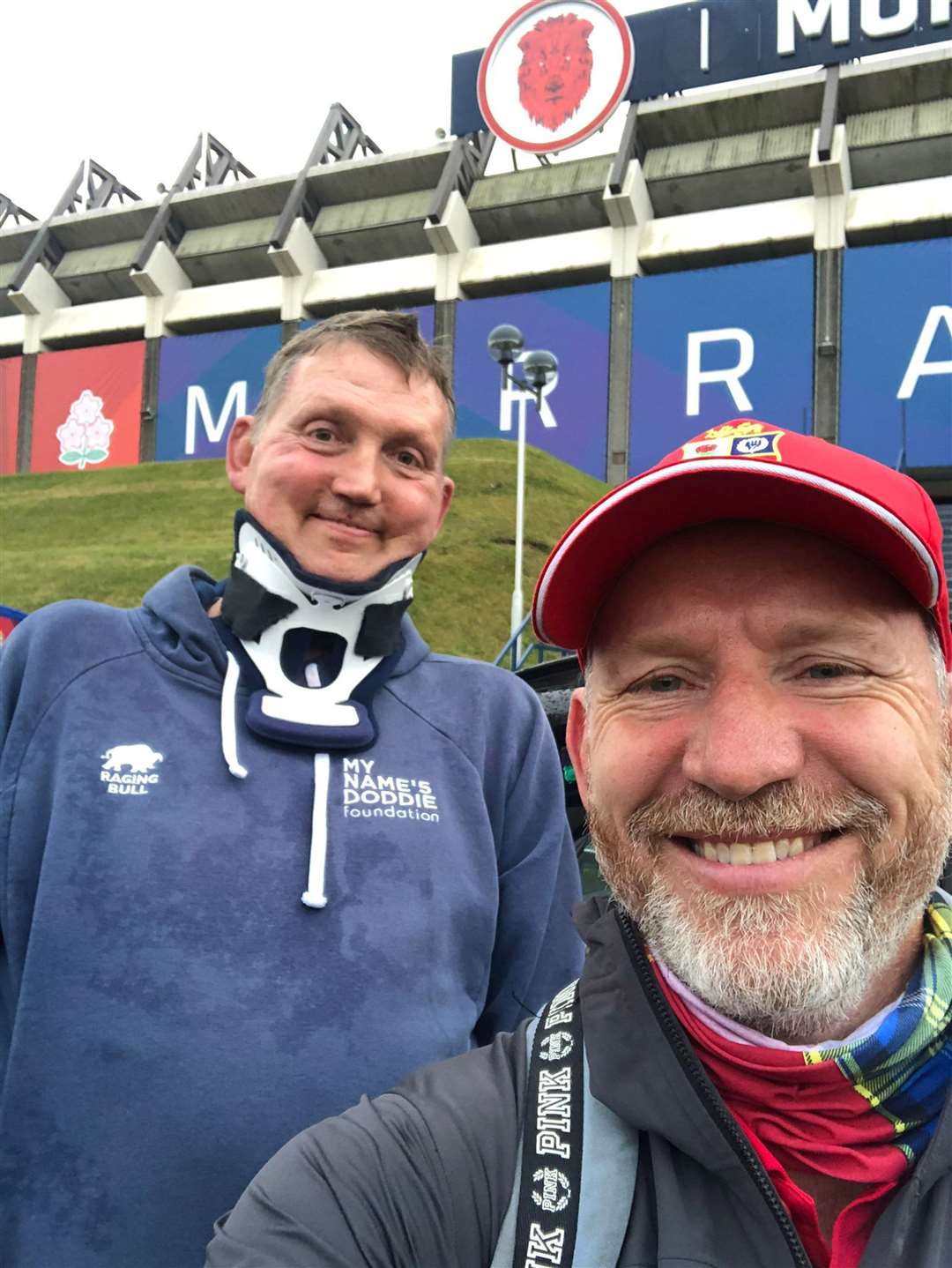 Doddie Weir and former Scotland rugby captain Andy Nichol at Murrayfield (Craig Watson/PA)