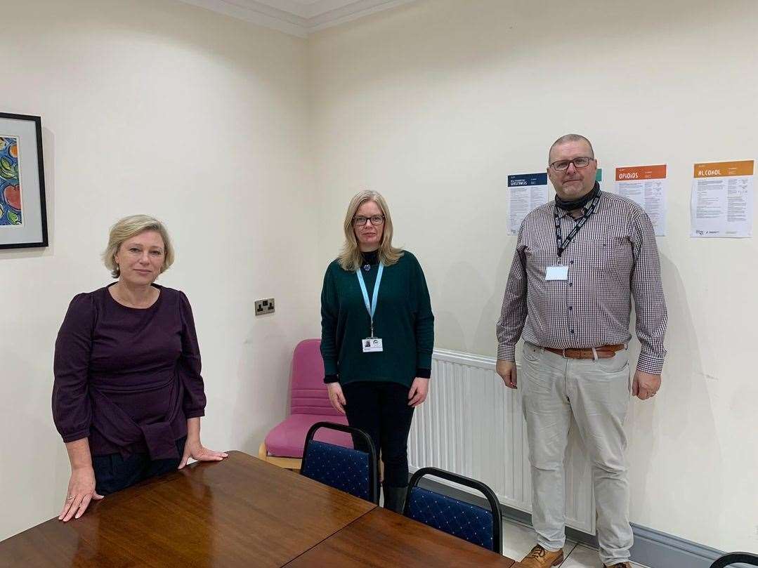 MSP Gillian Martin with team leader Alison Thomson and chief executive Fraser Hogan of Alcohol and Drugs Action in Aberdeenshire.