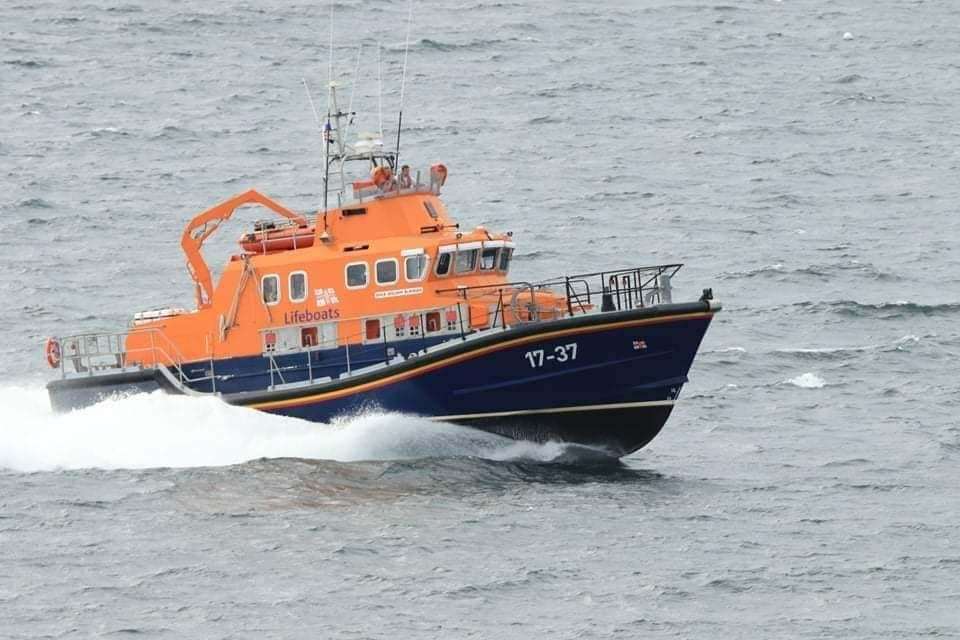 Buckie's Severn-class lifeboat at sea.