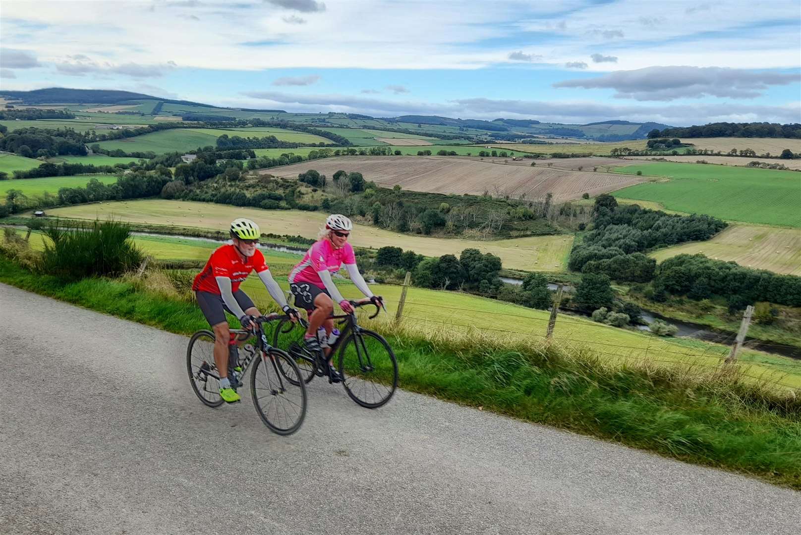 Ian and Lorraine Hendry cycling the last route from Banff to Turriff.