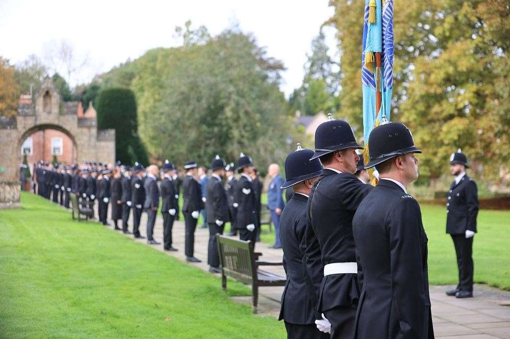 The guard of honour formed by Sgt Saville’s colleagues (Nottinghamshire Police/PA)