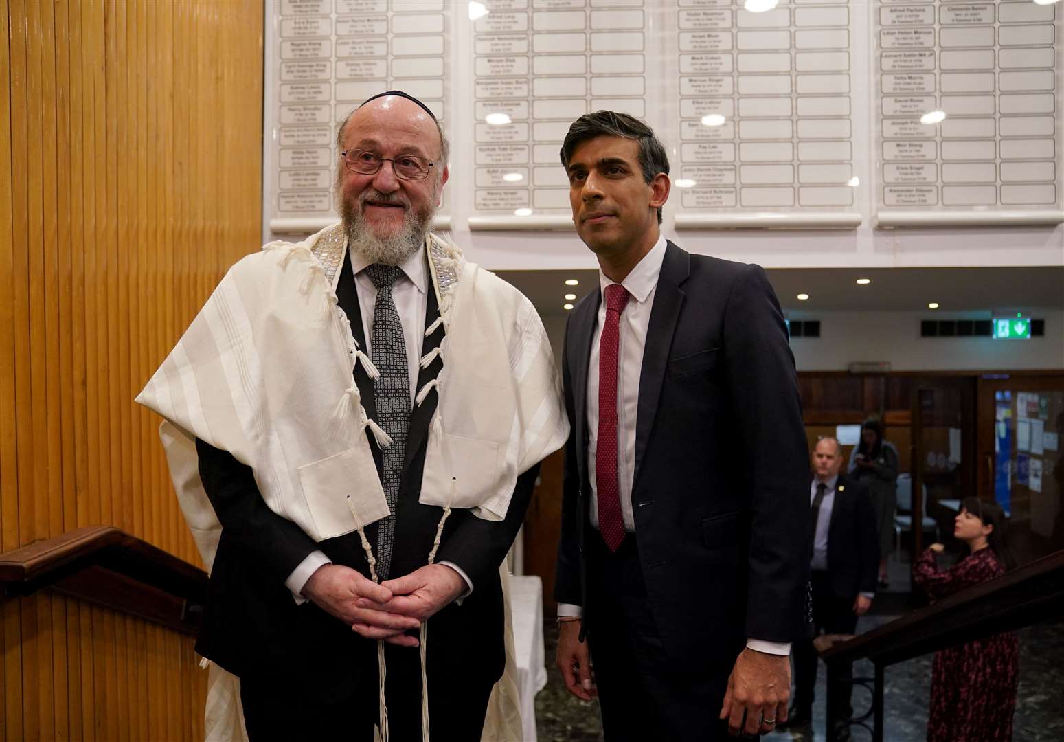 Chief Rabbi Sir Ephraim Mirvis thanked Prime Minister Rishi Sunak for attending the prayer service at a synagogue in north London (Lucy North/PA)