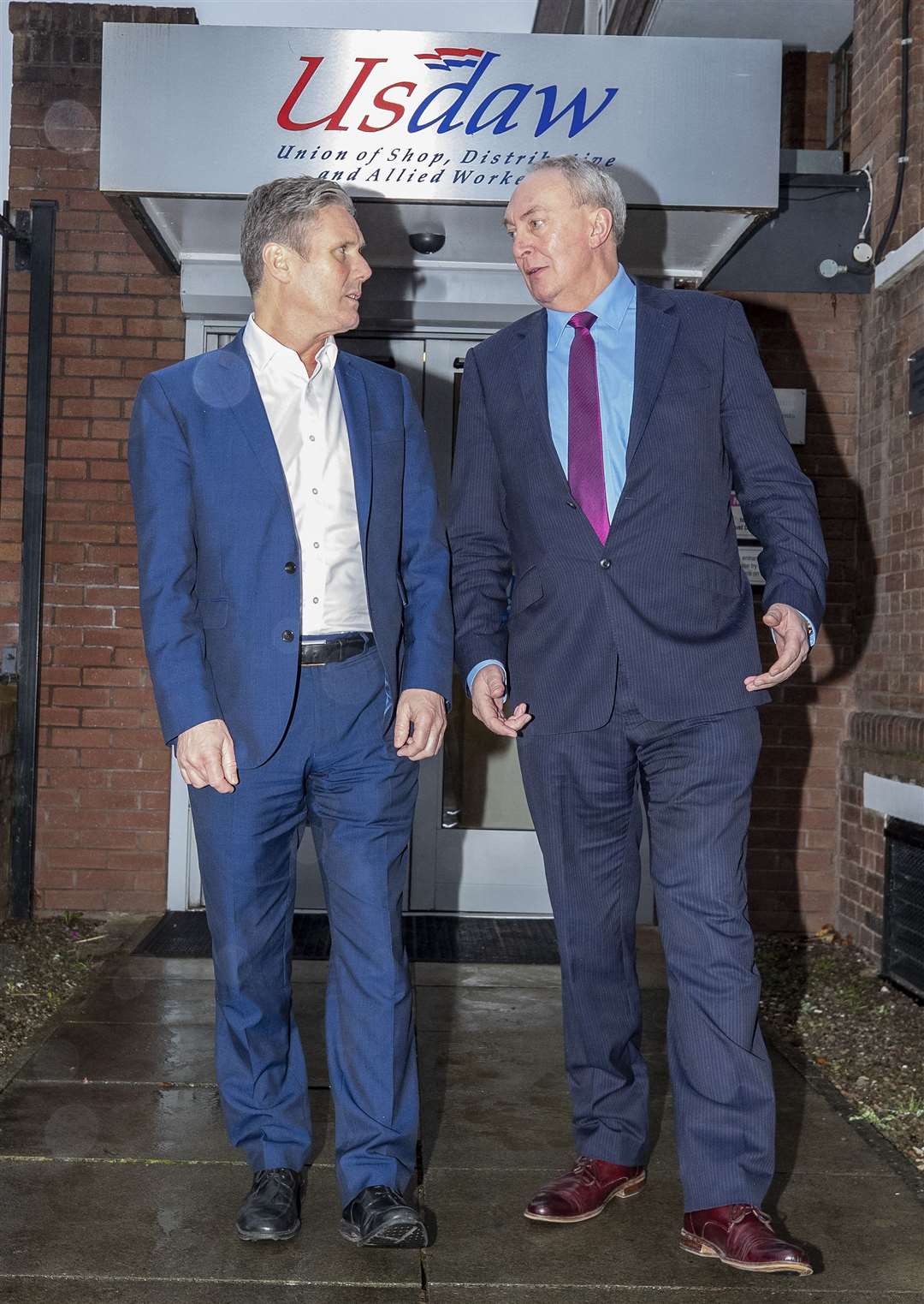 Sir Keir Starmer with Usdaw general secretary Paddy Lillis at the head office of Usdaw (Pete Byrne/PA)