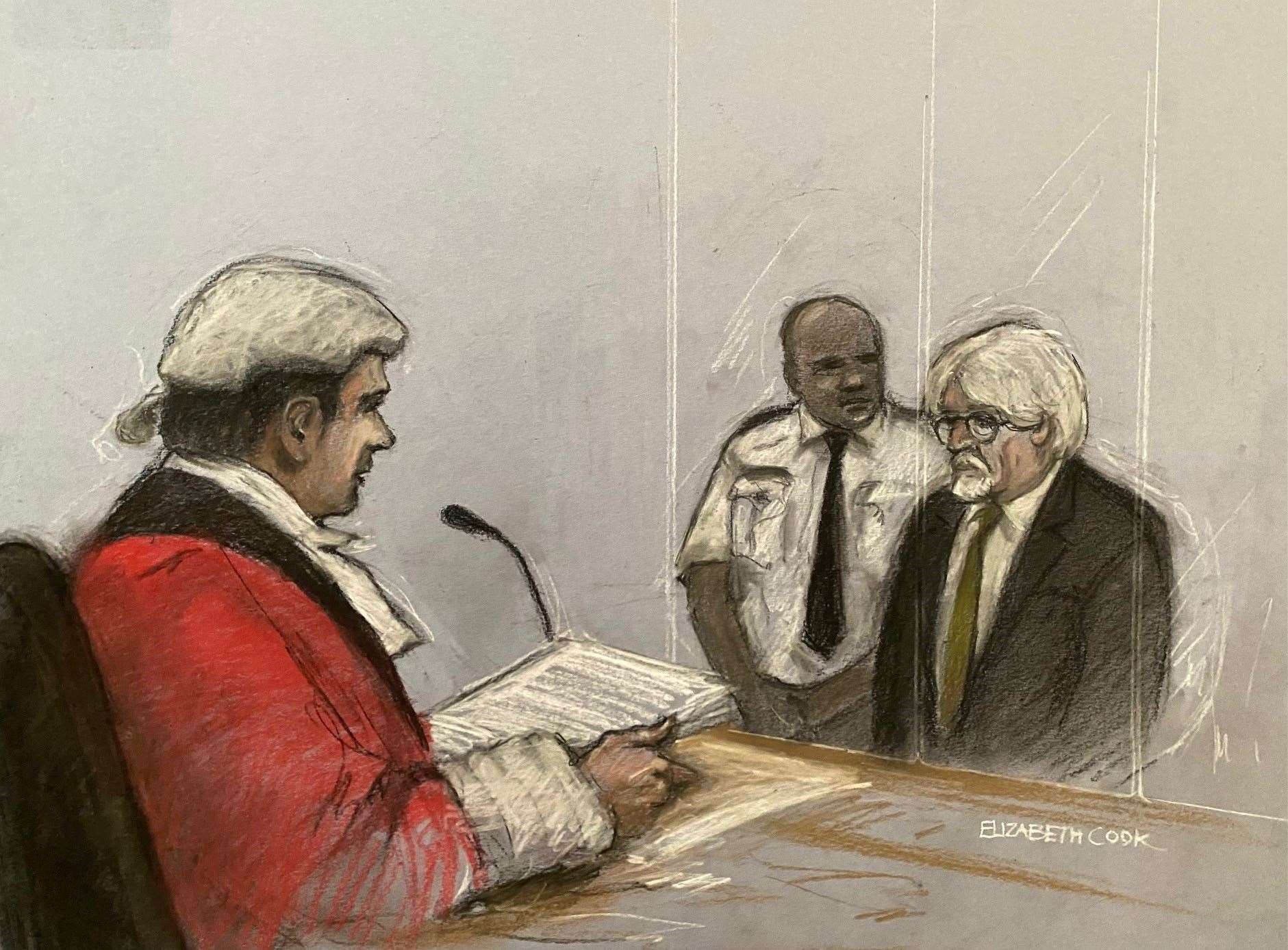 A court artist sketch of Bernie Ecclestone being sentenced at Southwark Crown Court (Elizabeth Cook/PA)