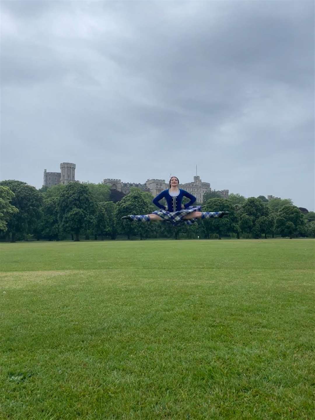 Michelle Gordon, shows World Champion style in front of Windsor Castle.