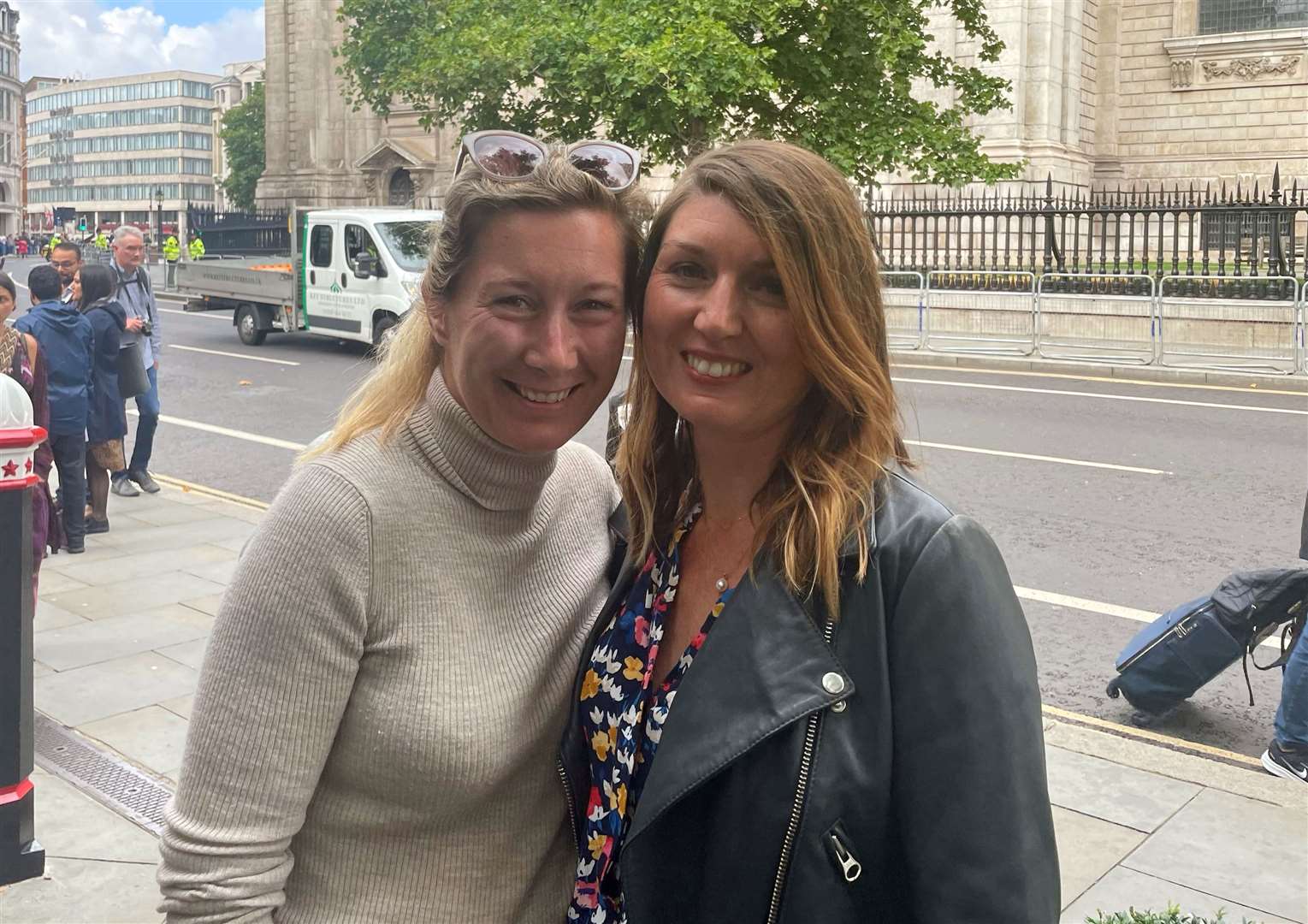 Sisters Kate Gavljak, 42, and Sarah Botting, 38, described the Queen as ‘Britain’s trump card’ as they queued to get access to Friday’s service at St Paul’s Cathedral (Nina Lloyd/PA)