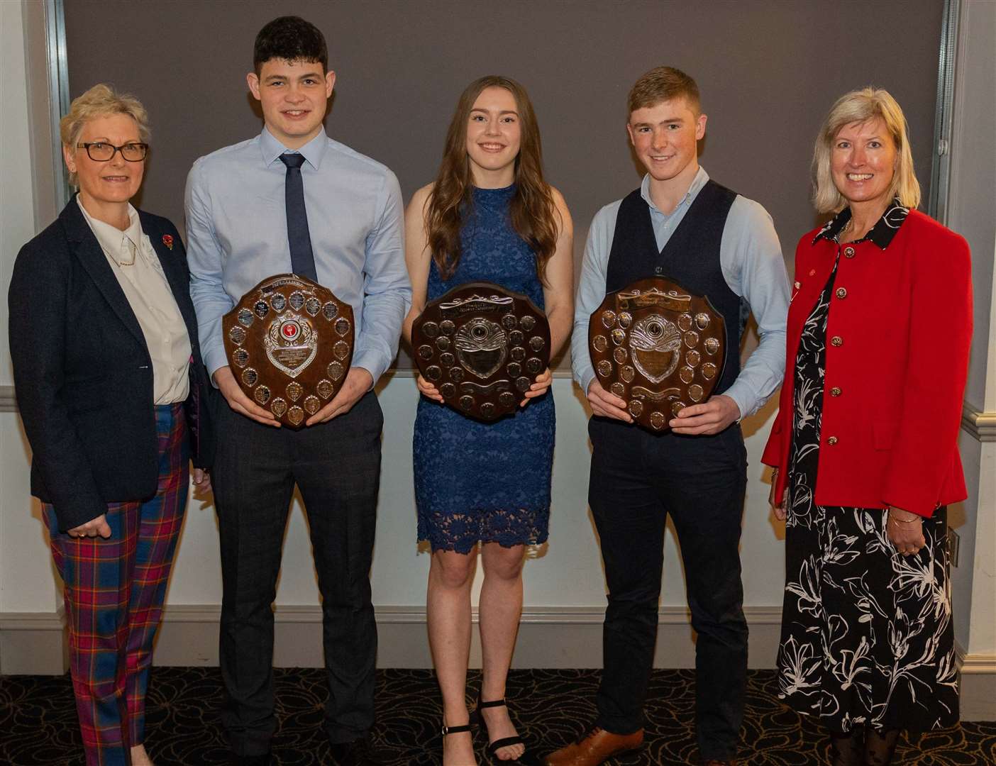 Student Awards winners (left) Eileen Brown (Turriff Agri Parts), Reece Marr, Lyndsey Brown, Mitchell MacGillivray and Jane Mitchell (Johnston Carmichael).