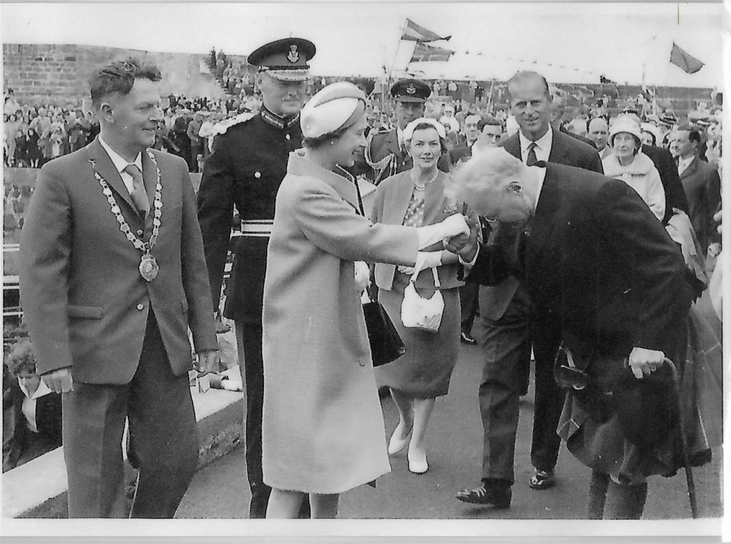 The Queen and the Duke of Edinburgh at Macduff on August 14, 1961.