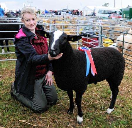 Samantha with one of her champion Zwartble sheep.