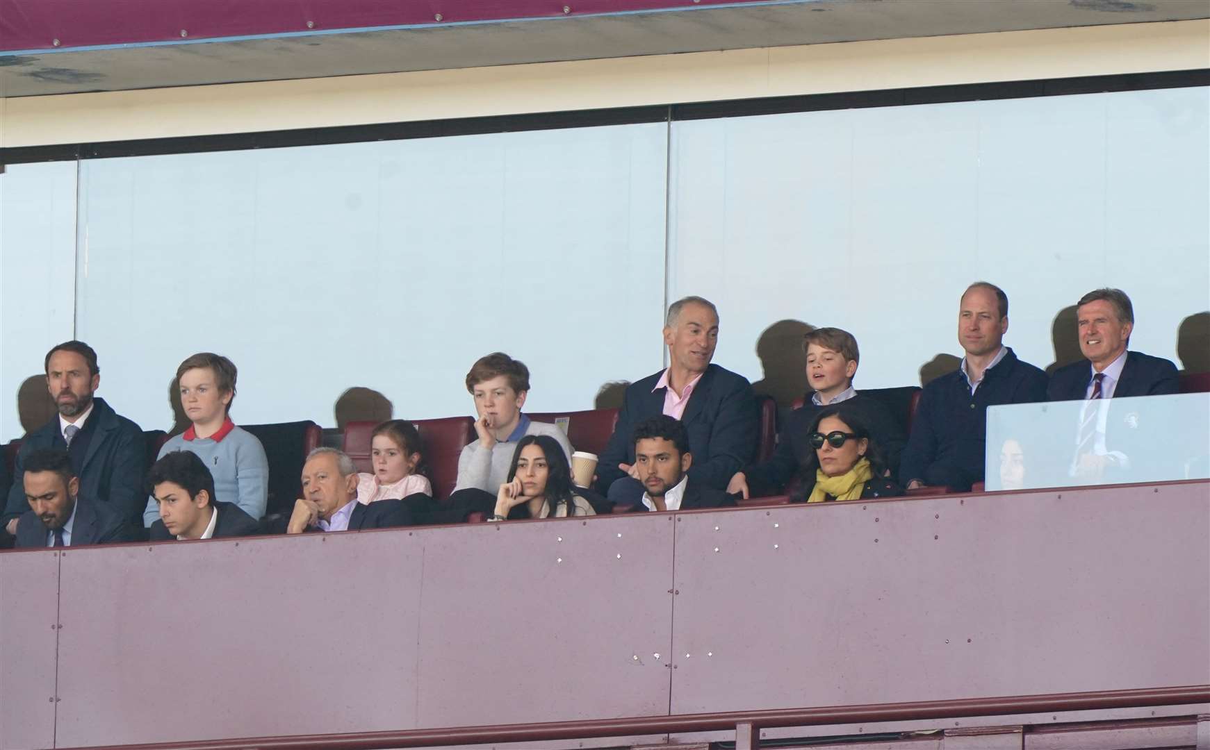 The Prince of Wales with Prince George, Aston Villa chief executive Christian Purslow and England manager Gareth Southgate (far left) (Joe Giddens/PA)
