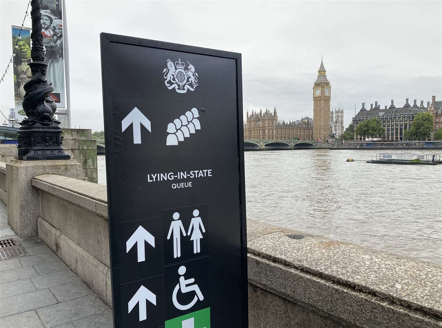 Signage on the South Bank, London, for those joining the queue (David Hughes/PA)