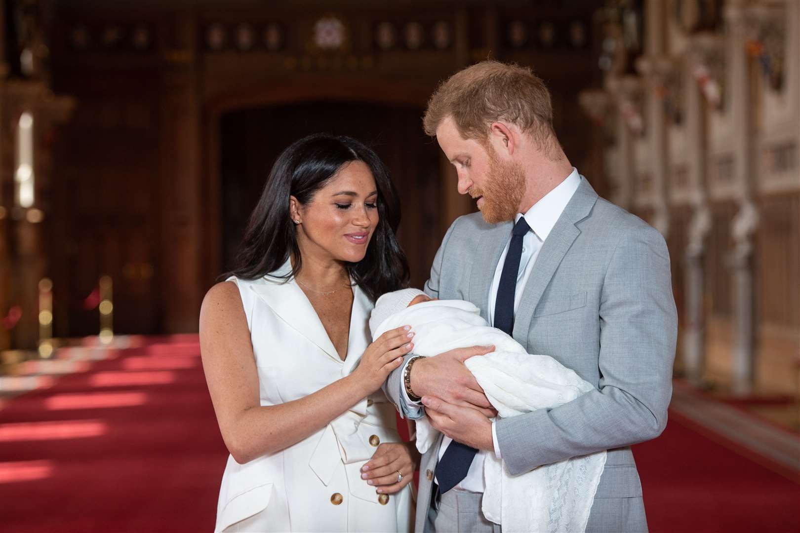 Meghan and Harry pictured soon after the birth of their son Archie (Dominic Lipinski/PA)