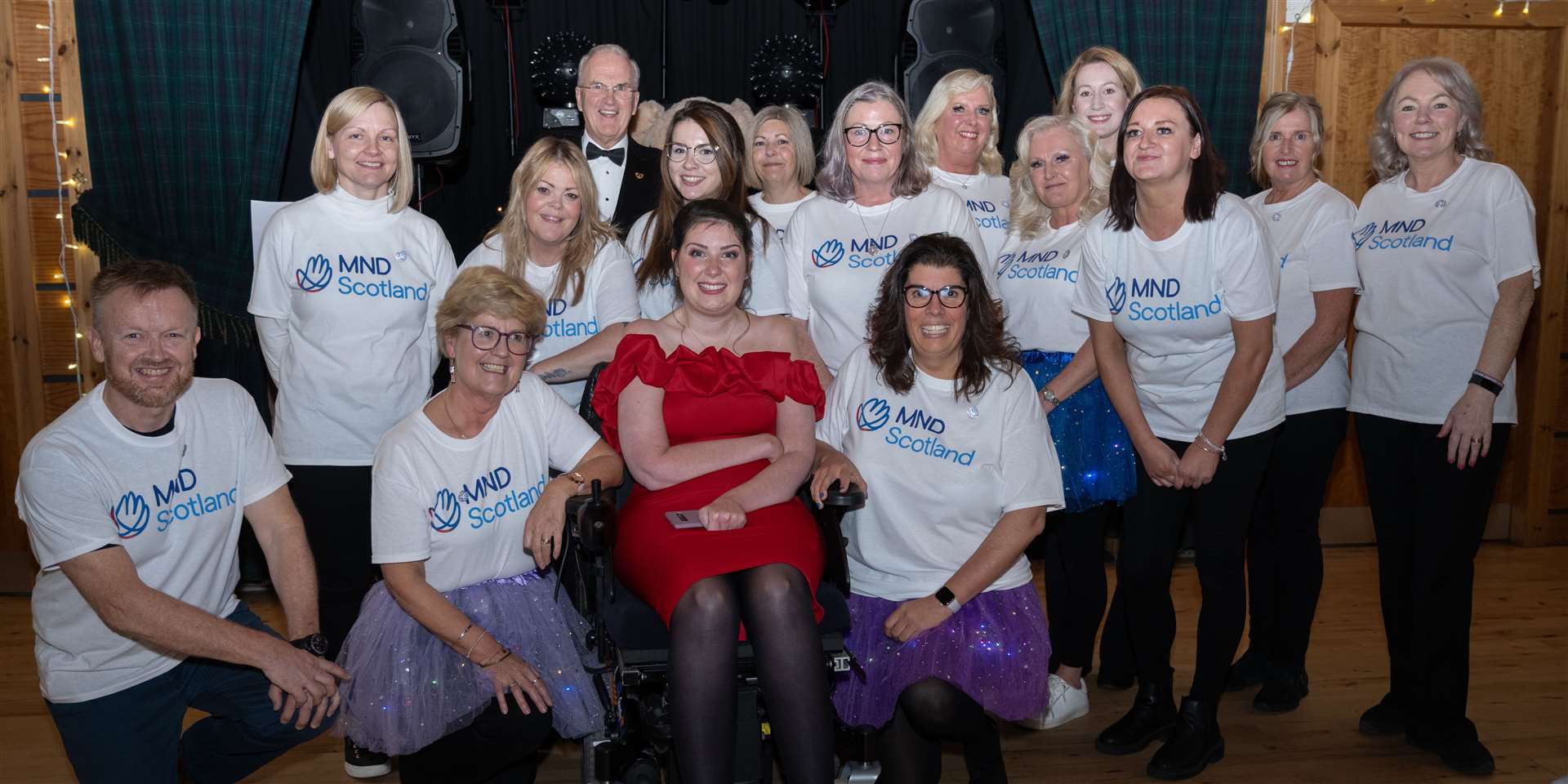 Lucy with her fantastic MND supporters and carers. Picture: Robbie Simpson, Isla Brig Images.