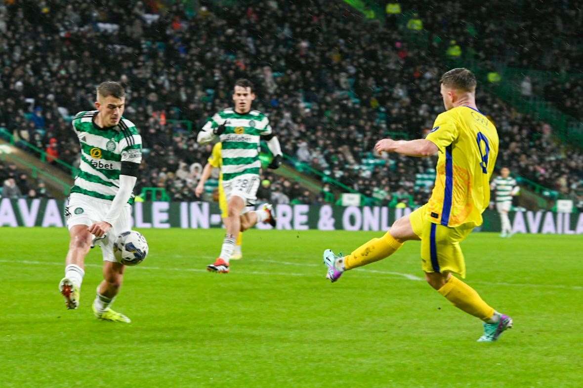 Josh Peters saw another effort on the Celtic goal blocked. Picture: Beth Taylor