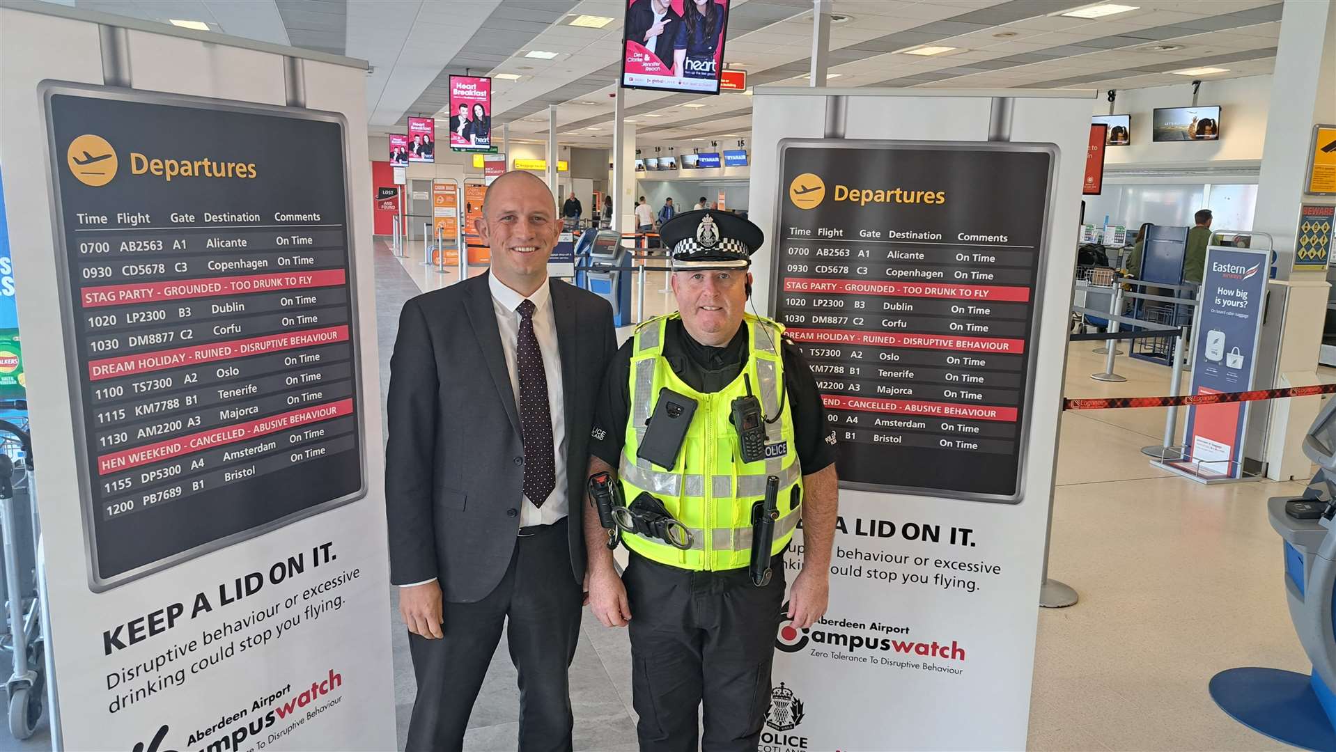 At Aberdeen International Airport are security manager William Wallace and Inspector Gary Tough of Police Scotland’s Border Policing Command.