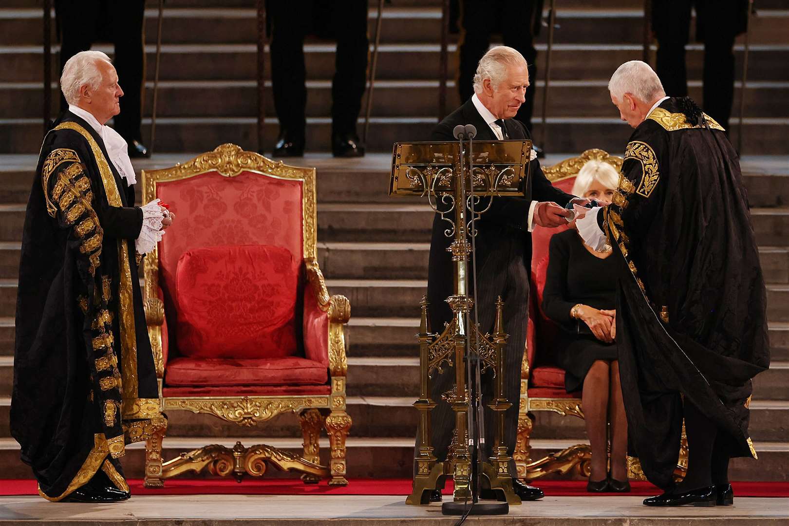 Lord McFall with the King, Queen Consort and the Speaker of the House of Commons, Sir Lindsay Hoyle (PA)