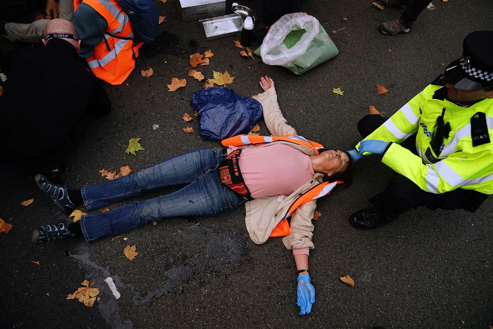 Activists from Just Stop Oil during their protest on Cromwell Road, London, near to the Victoria & Albert Museum in October (Aaron Chown/PA)