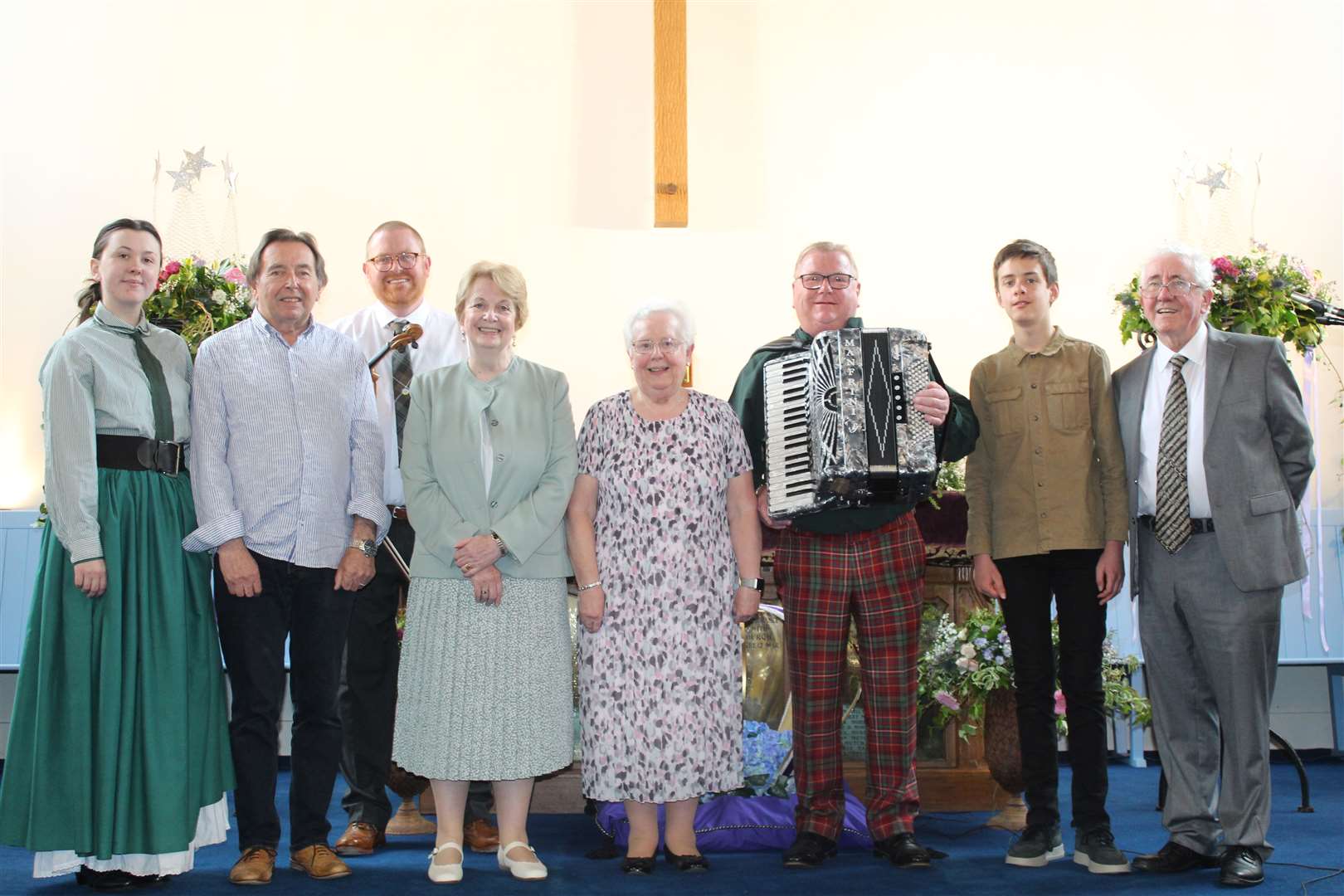 Performers at Sunday's concert in St Andrews church (from left) Emma Thomson, Alan Robertson,Bruce Edmond, Kit Pawson (MC) Sheila Craggs, Steve Innes, Ramsay Tough and Ian Milne.Picture: Griselda McGregor