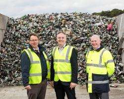 Grant Wilson, Moray Council; Environment Secretary Richard Lochhead; Charlie Devine, Zero Waste Scotland at Moycroft