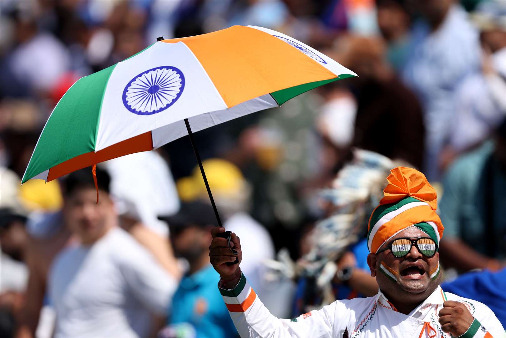 India fans came well prepared in the stands during day four of the ICC World Test Championship Final match at The Oval against Australia (Steven Paston/PA)