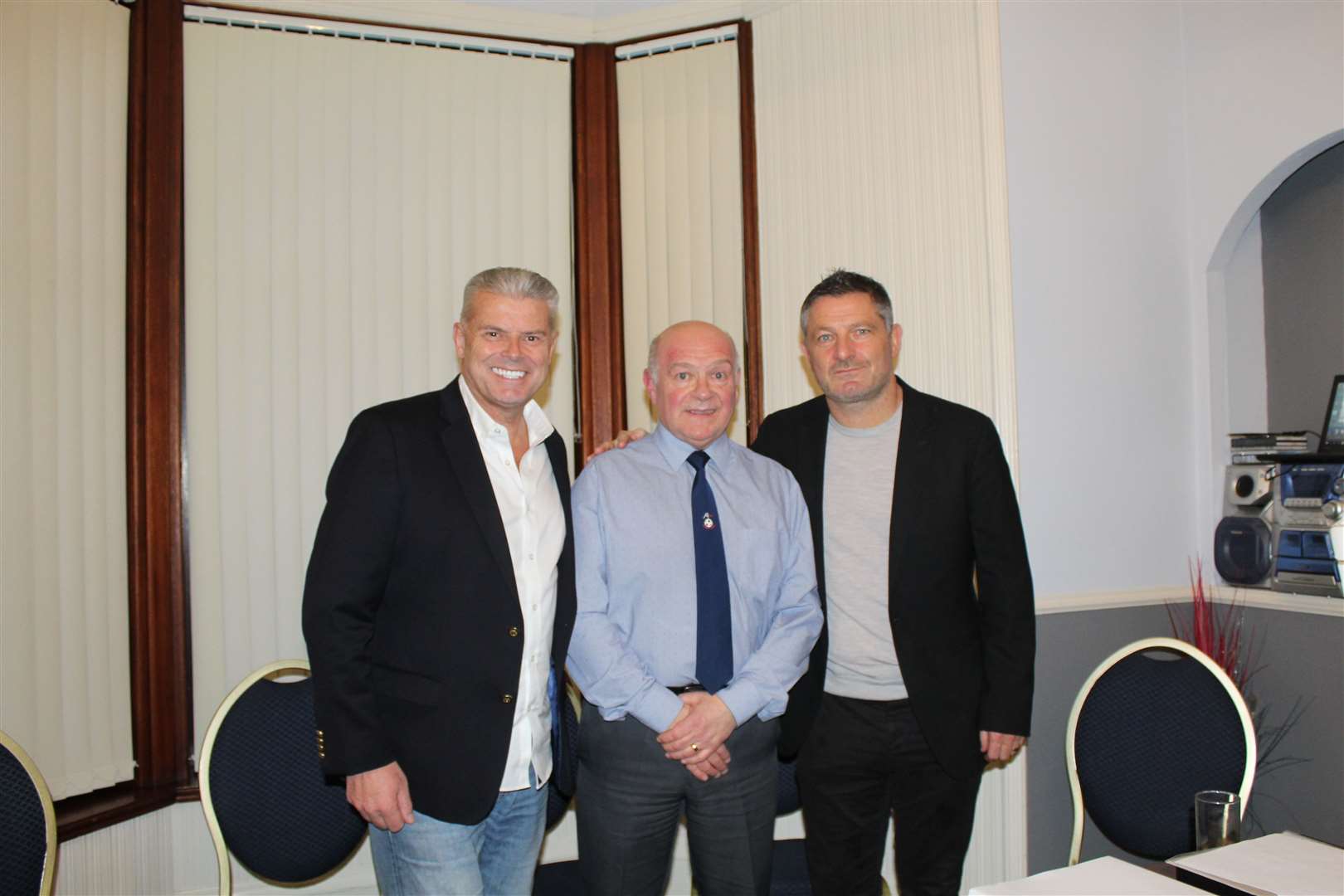 Neil Mellis with Aberdeen's new chairman Dave Cormack (left) and assistant manager Tony Docherty. Picture: Griselda McGregor