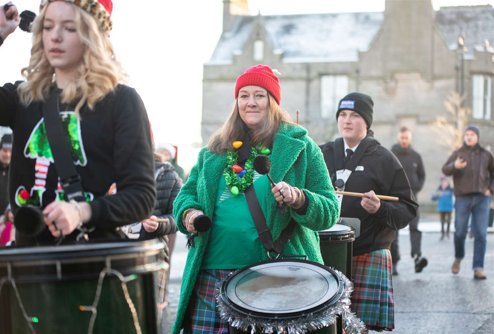 A festive looking Strathisla Pipe Band joined the parade. Picture: Daniel Forsyth