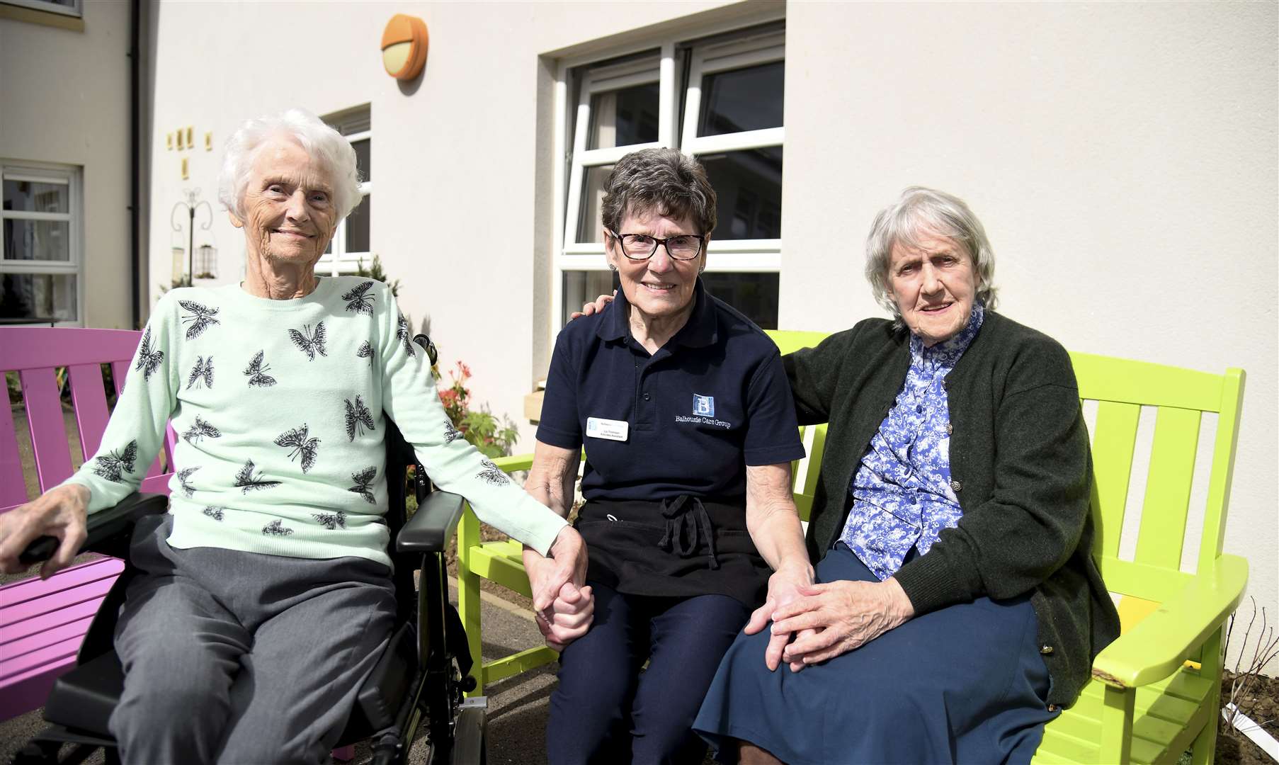 Liz Thomson, Balhousie Huntly's award winning activities co-ordinator with residents Jean Mark (left) and Lottie Coutts. Picture: Becky Saunderson.