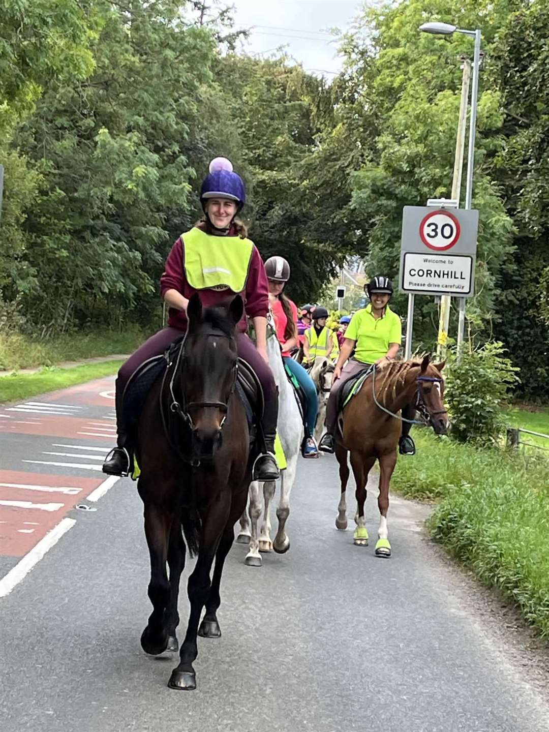 Cornhill horse riders took to the roads to raise awareness about safety.