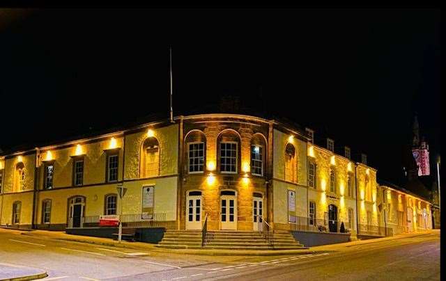 The Seafield Arms Hotel bathed in yellow as part of the National Day of Reflection. Picture: Seafield Arms Hotel