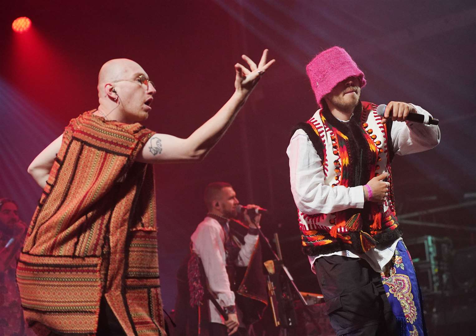 Kalush Orchestra, Eurovision winners from Ukraine, performing their first UK gig at Shangri-La’s Truth Stage, during the Glastonbury Festival (Yui Mok/PA)