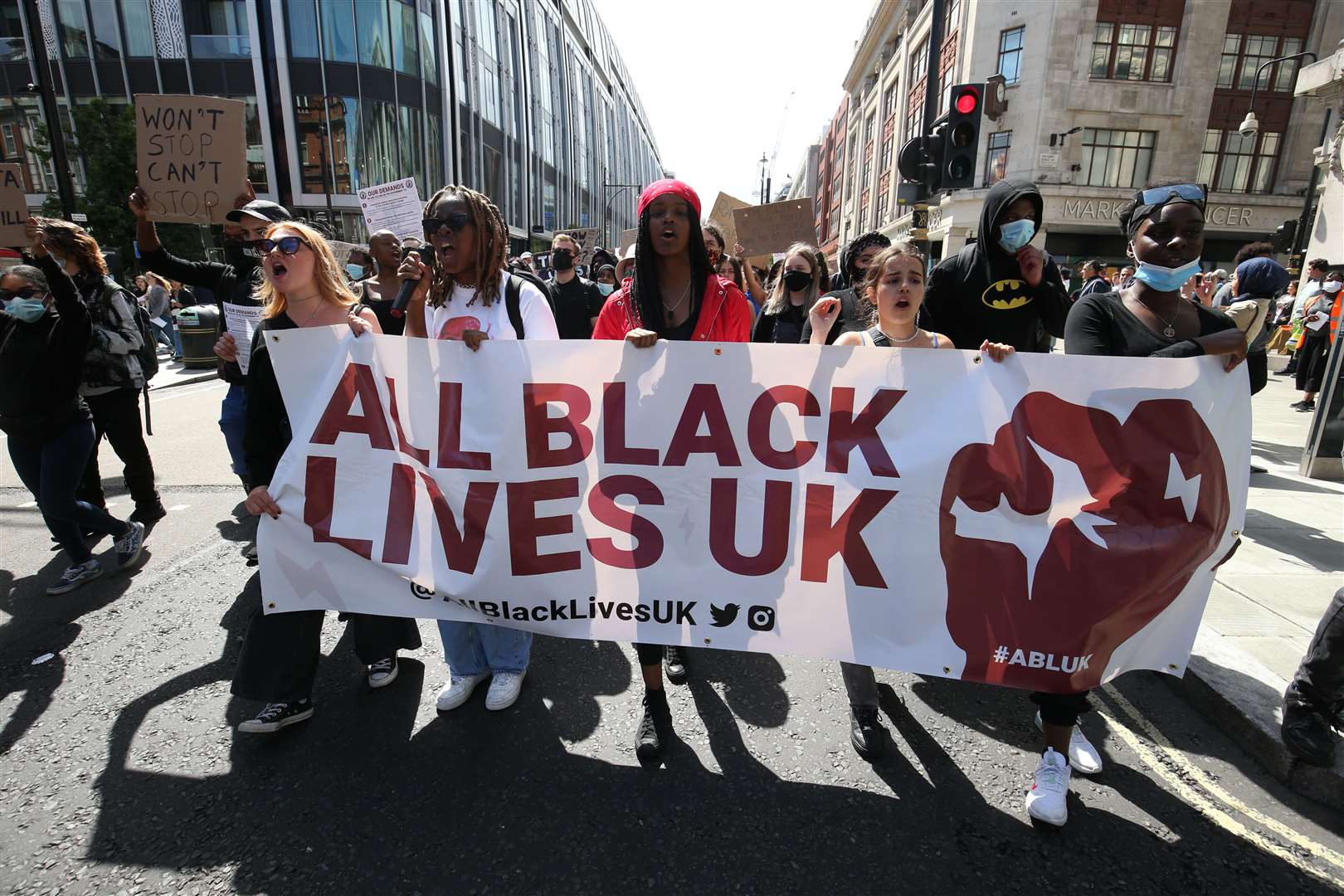 A Black Lives Matter protest makes its way along Oxford Street in central London (Jonathan Brady/PA)
