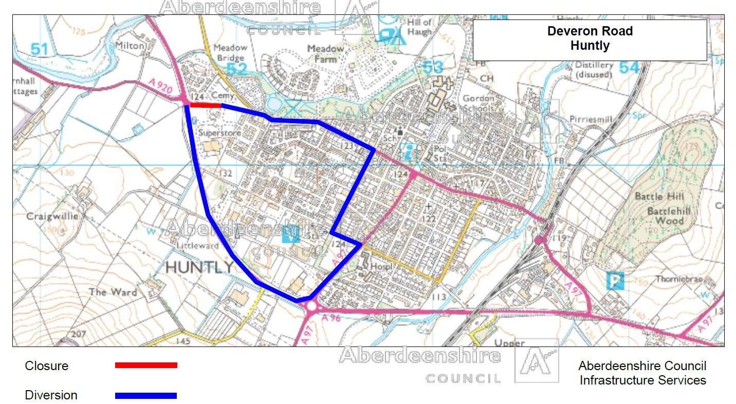 The closure will require a lengthy diversion for those planning to access Deveron road from the A96.