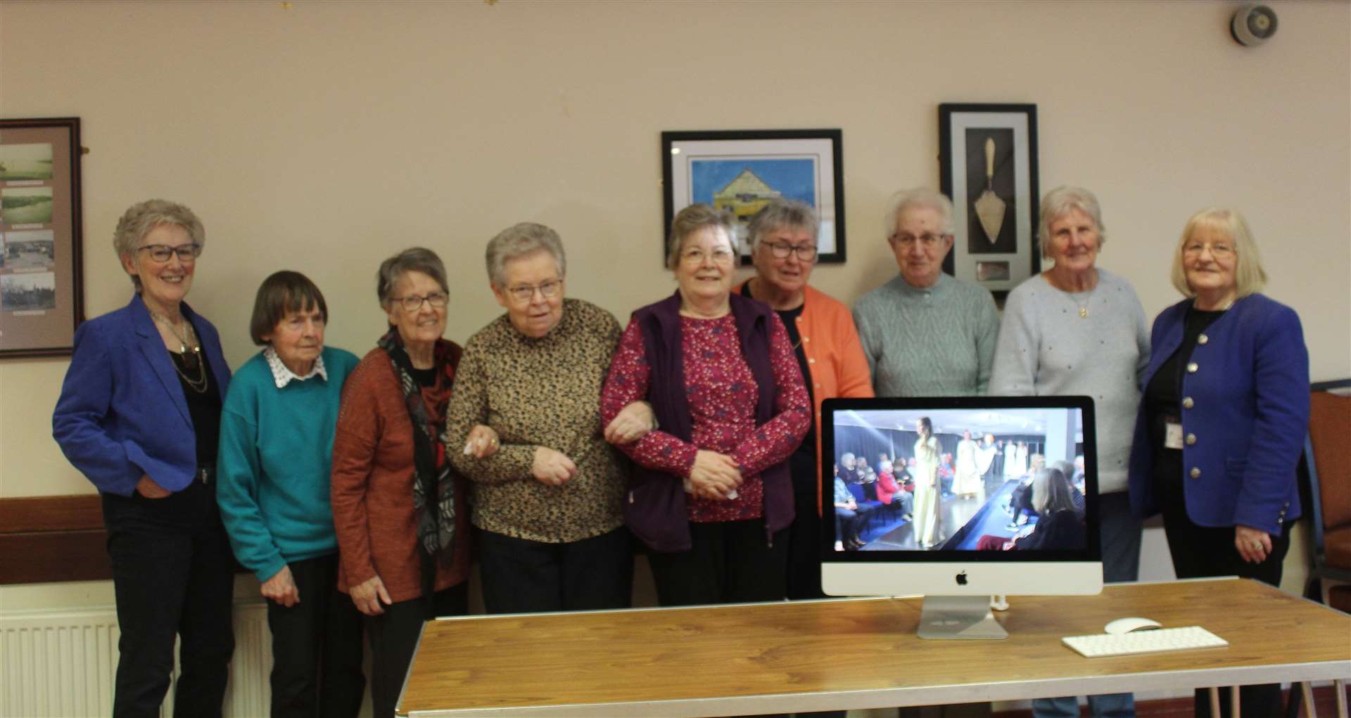 Garioch Heritage society guests Joan Bruce (end left) and Carol Robertson (end right) with some of Tuesday centre members at the meeting in the Friendship room, Kemnay village hall. Picture: Griselda McGregor