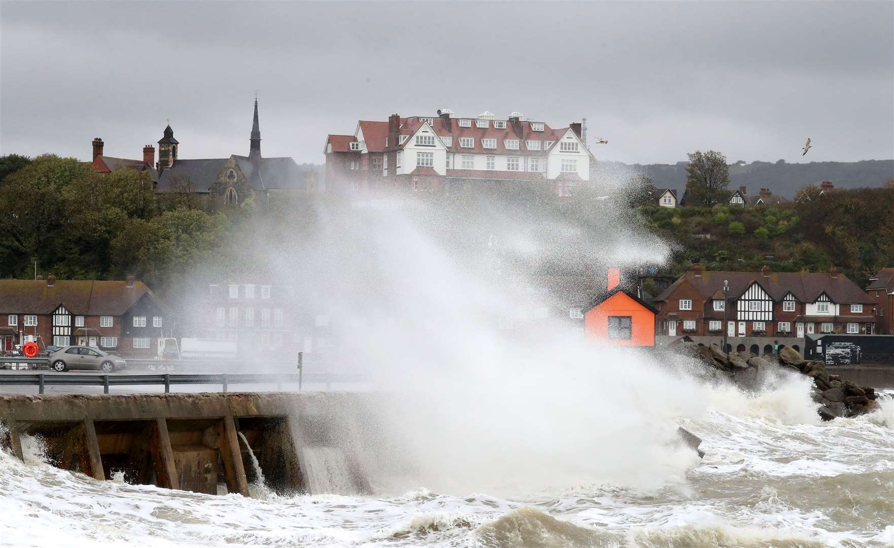 Waves hit the harbour wall in Folkestone, Kent (Gareth Fuller/PA)
