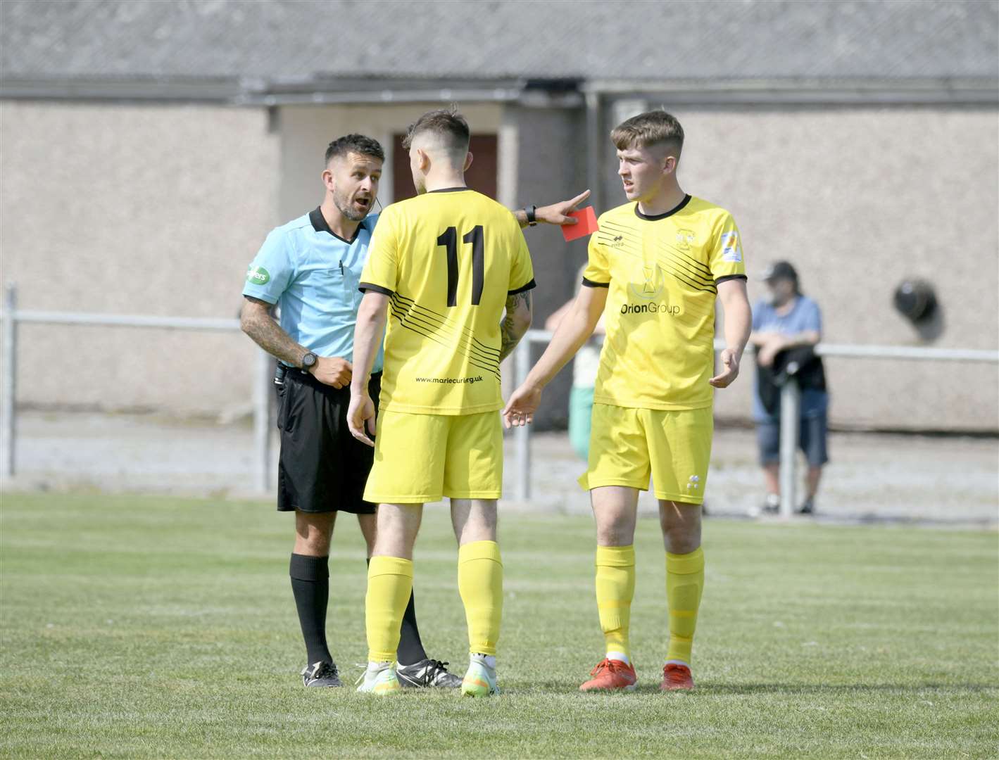 Clach's Paul Brindle was sent off early in the match at Keith. Picture: Beth Taylor.