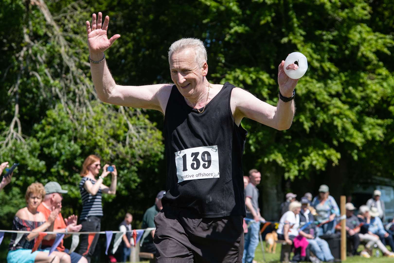 Charlie Simpson finishes the Knock Hill Race - his 27th time running in the races 50 year history. ..Cornhill Highland Games - Saturday 4th June 2022...Picture: Daniel Forsyth..