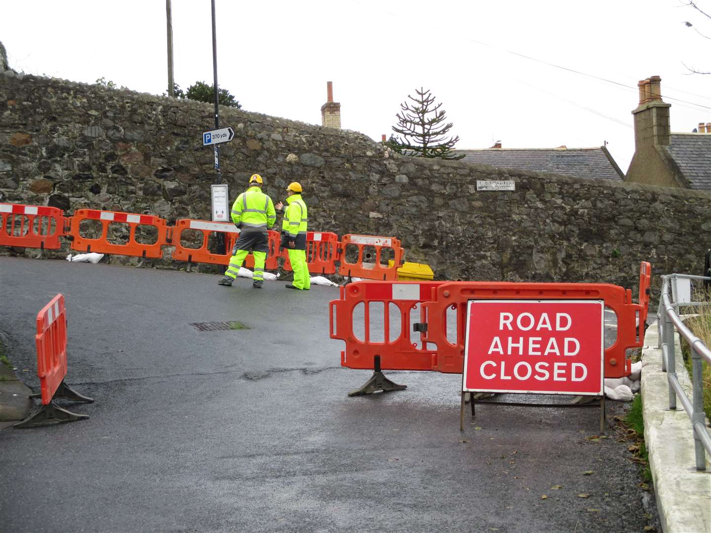 Inspections were carried out on the cracked wall in Gardenstown on Tuesday.