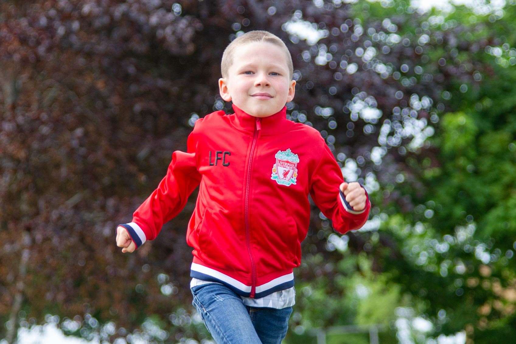 Eight-year-old West End Primary School pupil Riley Hall is raising cash for a hospital which is treating his six-year-old cousin for cancer by running laps around his garden. Picture: Daniel Forsyth.